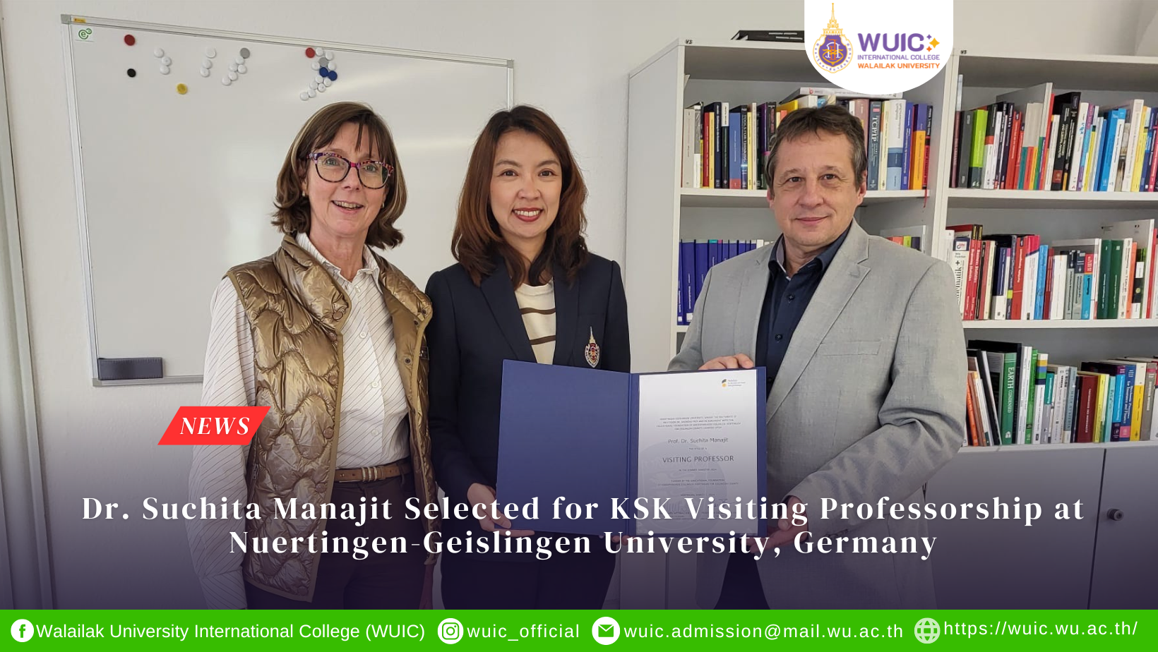 Dr. Suchita Manajit Selected for KSK Visiting Professorship at Nuertingen-Geislingen University, Germany