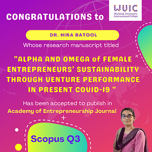 WUIC Congratulations to Dr. Hira Batool